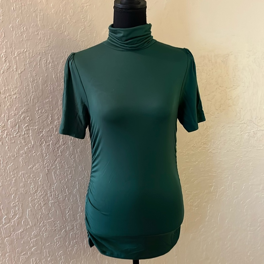 Michael Kors Dark Green Short Sleeve Turtleneck Top